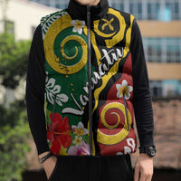 Melanesian Vanuatu Tribal Boar Tusk Sleeveless Puffer Jacket Tropical Plants and Namele Motifs - Polynesian Pride