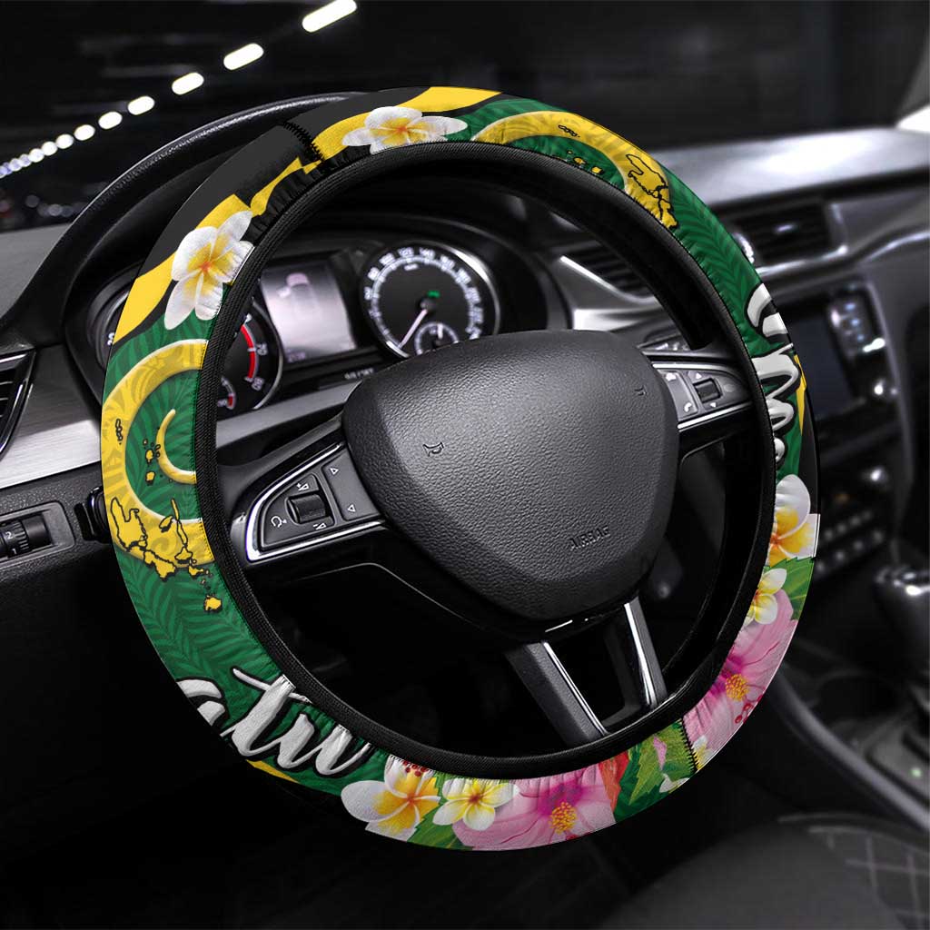 Melanesian Vanuatu Tribal Boar Tusk Steering Wheel Cover Tropical Plants and Namele Motifs - Polynesian Pride