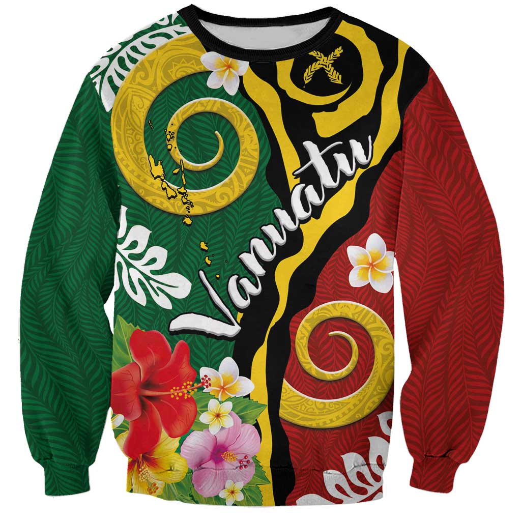 Melanesian Vanuatu Tribal Boar Tusk Sweatshirt Tropical Plants and Namele Motifs - Polynesian Pride