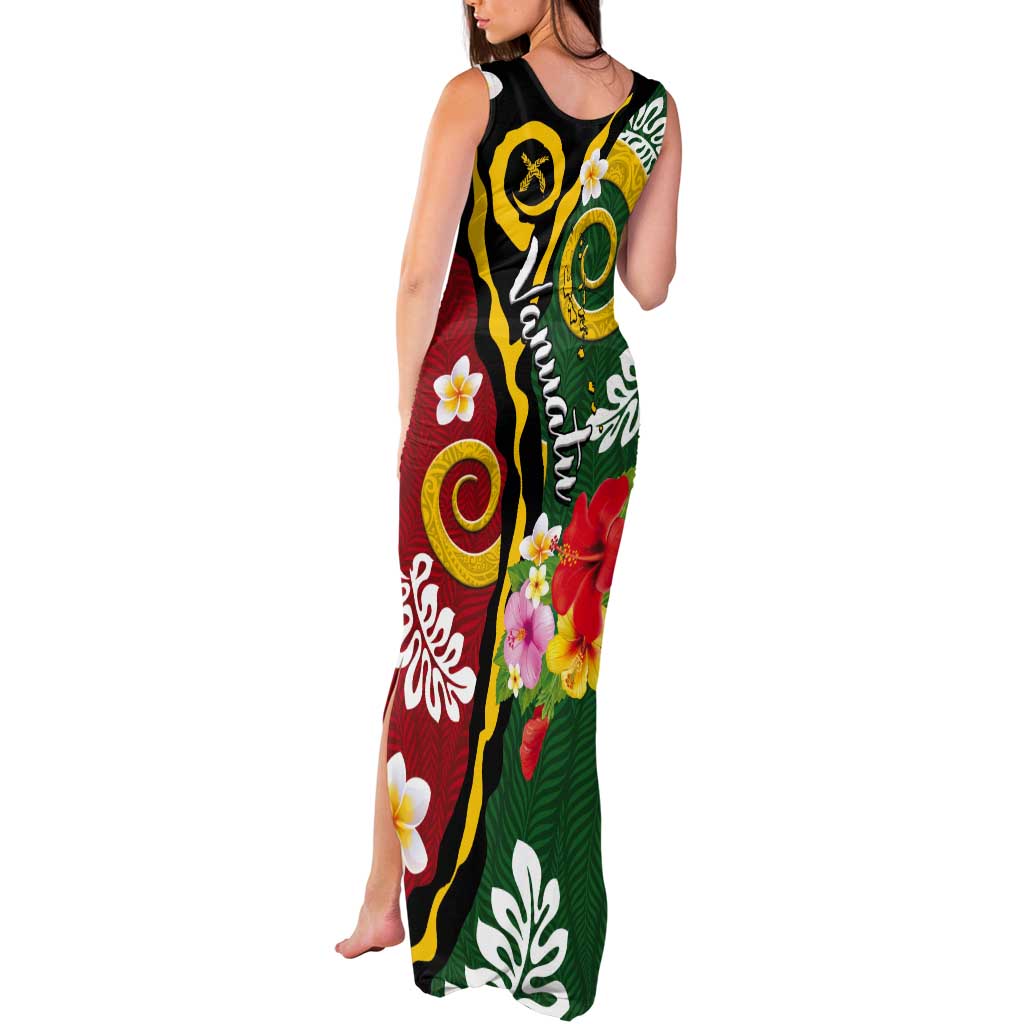 Melanesian Vanuatu Tribal Boar Tusk Tank Maxi Dress Tropical Plants and Namele Motifs - Polynesian Pride