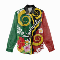 Melanesian Vanuatu Tribal Boar Tusk Women Casual Shirt Tropical Plants and Namele Motifs - Polynesian Pride