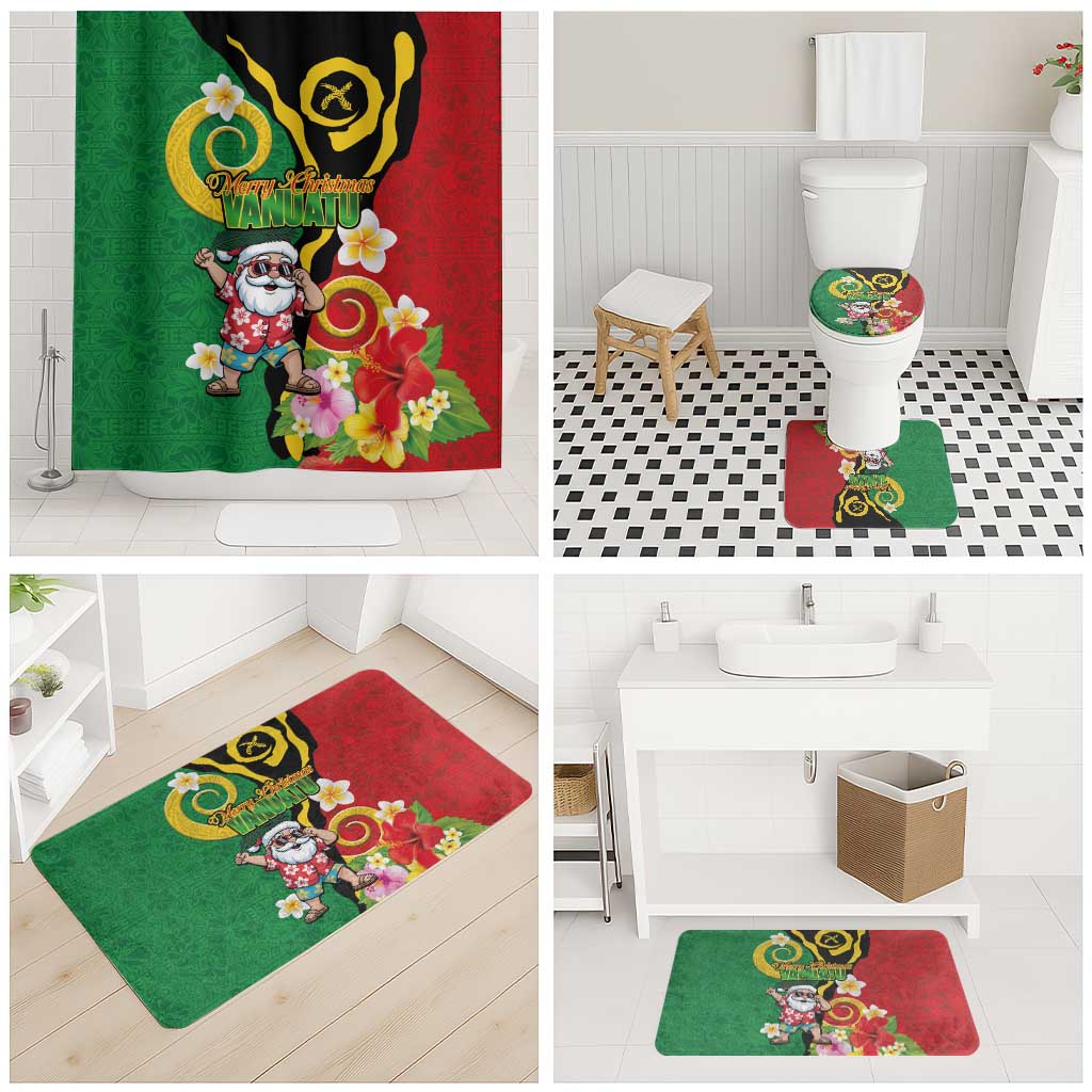 Vanuatu Christmas Bathroom Set Funny Santa with Namele and Boar Tusk Tribal - Polynesian Pride