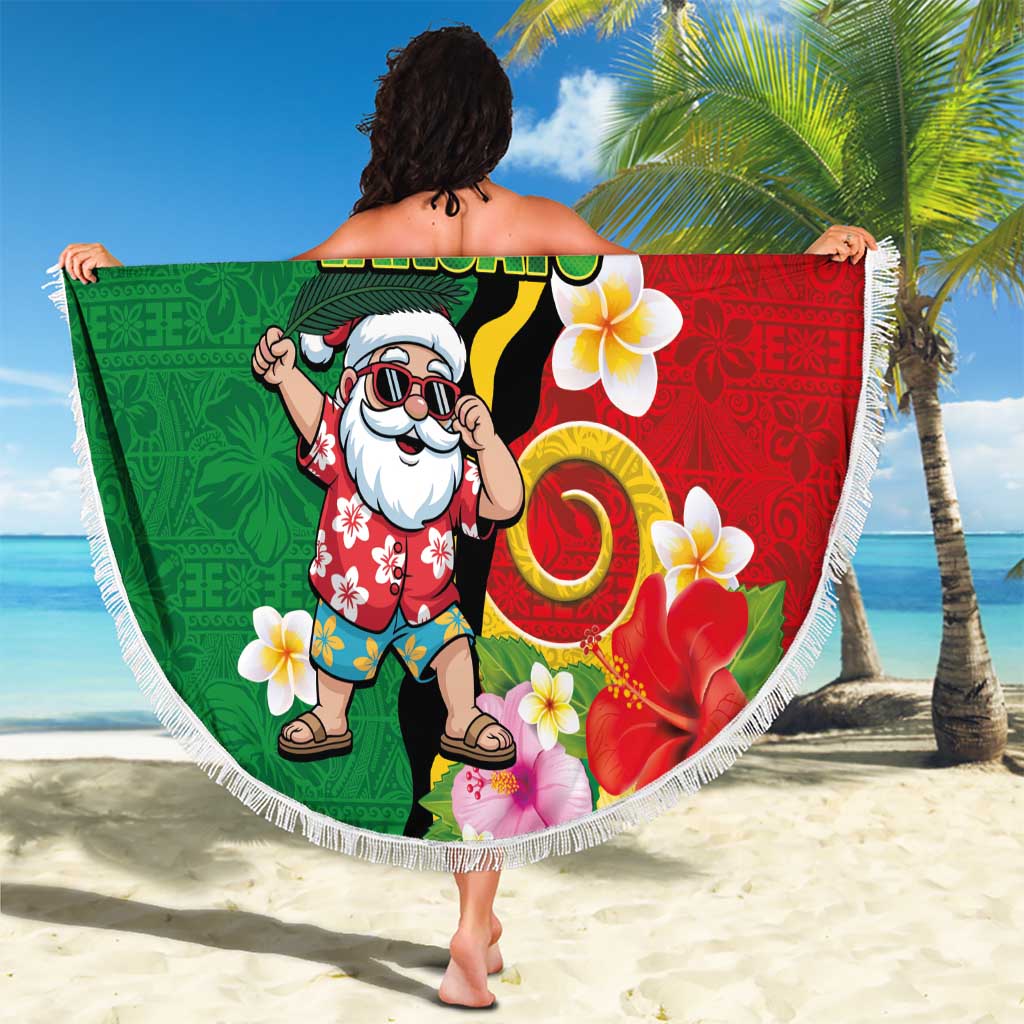 Vanuatu Christmas Beach Blanket Funny Santa with Namele and Boar Tusk Tribal - Polynesian Pride