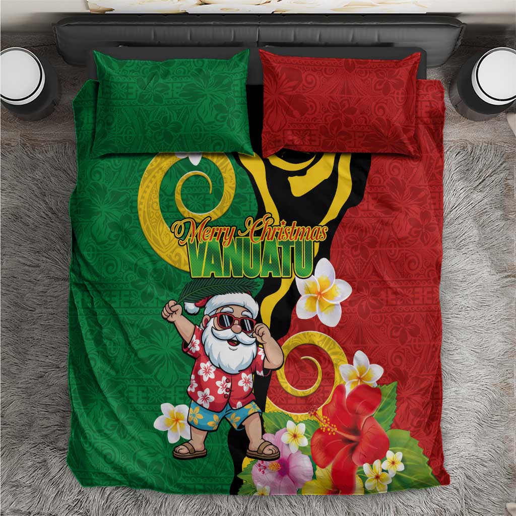 Vanuatu Christmas Bedding Set Funny Santa with Namele and Boar Tusk Tribal - Polynesian Pride