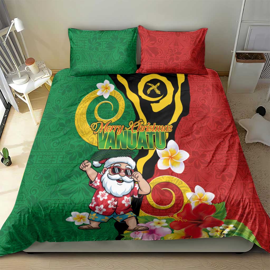 Vanuatu Christmas Bedding Set Funny Santa with Namele and Boar Tusk Tribal - Polynesian Pride