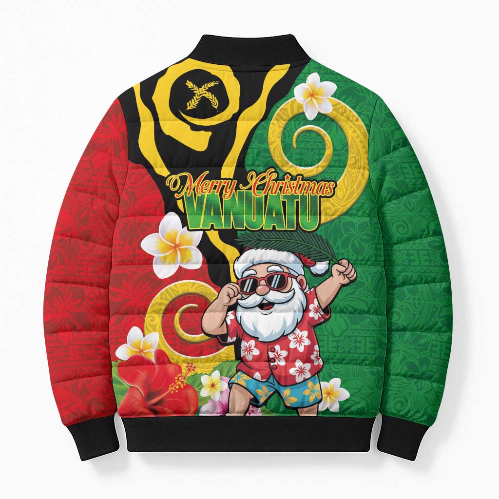 Vanuatu Christmas Bomber Puffer Jacket Funny Santa with Namele and Boar Tusk Tribal - Polynesian Pride