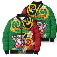 Vanuatu Christmas Bomber Puffer Jacket Funny Santa with Namele and Boar Tusk Tribal - Polynesian Pride
