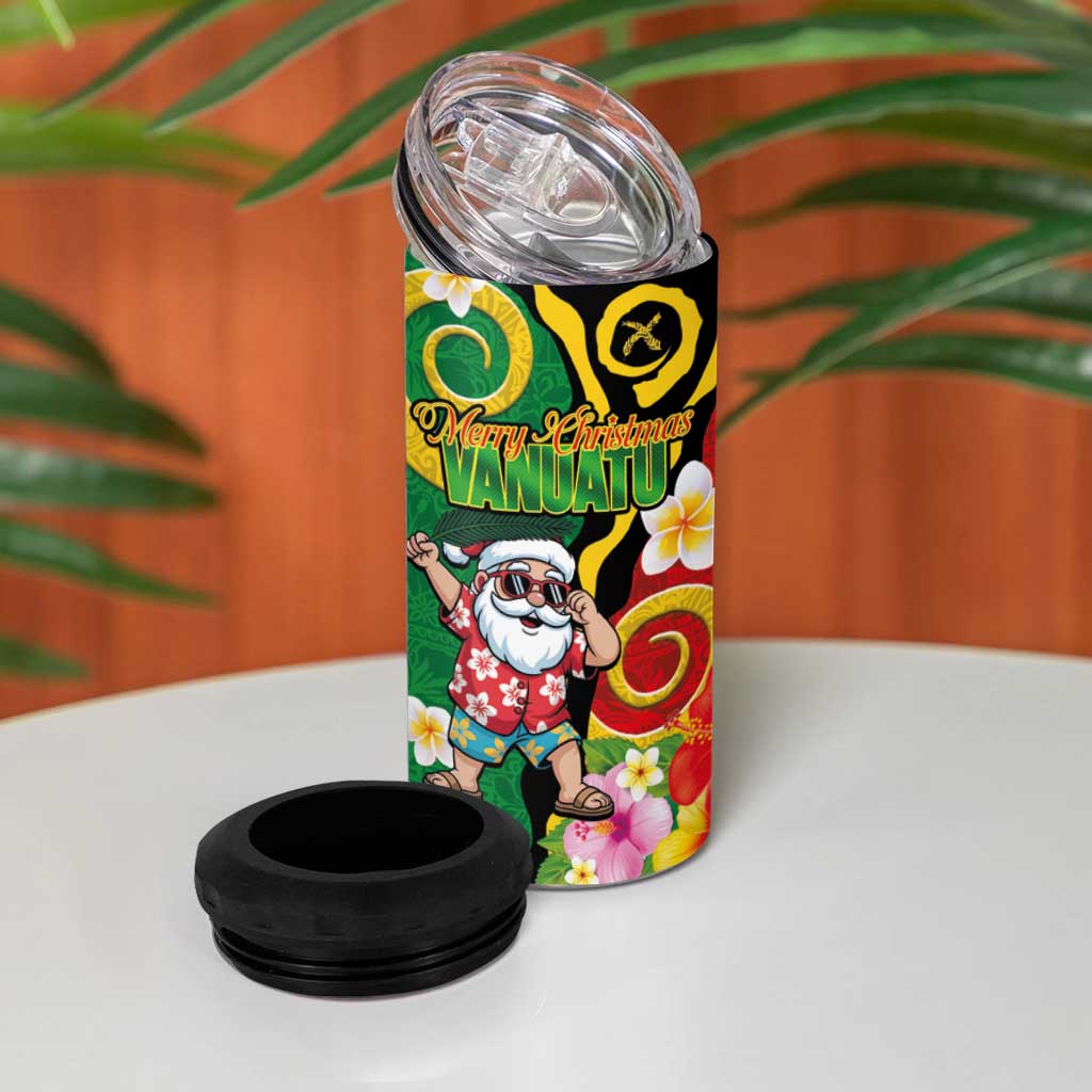 Vanuatu Christmas 4 in 1 Can Cooler Tumbler Funny Santa with Namele and Boar Tusk Tribal - Polynesian Pride