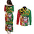 Vanuatu Christmas Couples Matching Puletasi and Long Sleeve Button Shirt Funny Santa with Namele and Boar Tusk Tribal - Polynesian Pride
