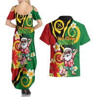 Vanuatu Christmas Couples Matching Summer Maxi Dress and Hawaiian Shirt Funny Santa with Namele and Boar Tusk Tribal - Polynesian Pride