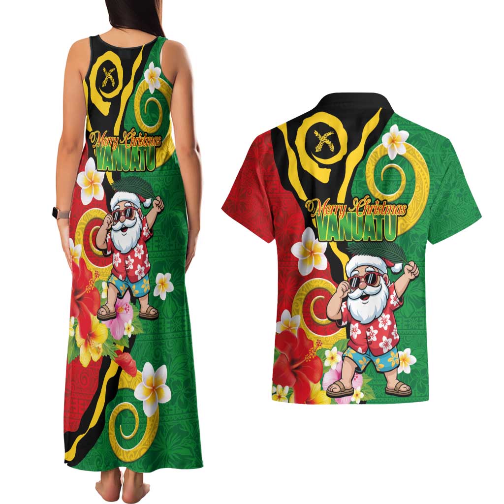 Vanuatu Christmas Couples Matching Tank Maxi Dress and Hawaiian Shirt Funny Santa with Namele and Boar Tusk Tribal - Polynesian Pride