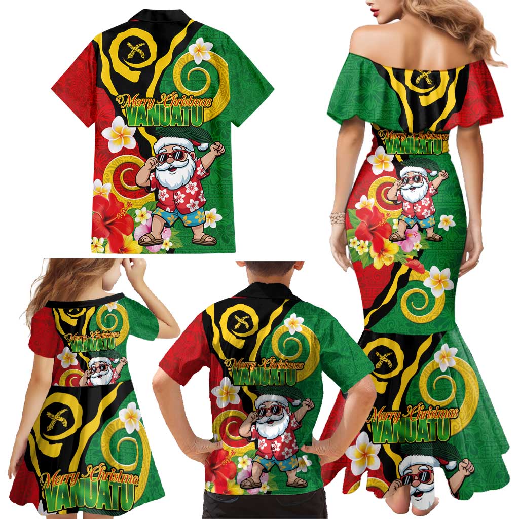 Vanuatu Christmas Family Matching Mermaid Dress and Hawaiian Shirt Funny Santa with Namele and Boar Tusk Tribal - Polynesian Pride