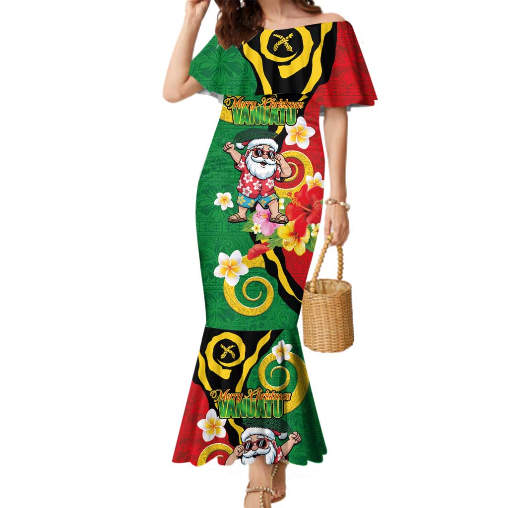 Vanuatu Christmas Family Matching Mermaid Dress and Hawaiian Shirt Funny Santa with Namele and Boar Tusk Tribal - Polynesian Pride