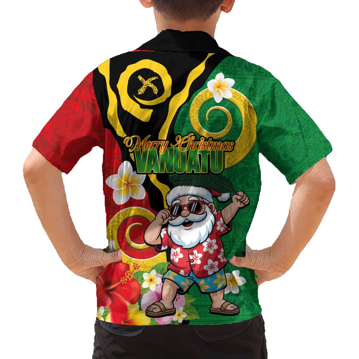 Vanuatu Christmas Family Matching Off The Shoulder Long Sleeve Dress and Hawaiian Shirt Funny Santa with Namele and Boar Tusk Tribal - Polynesian Pride