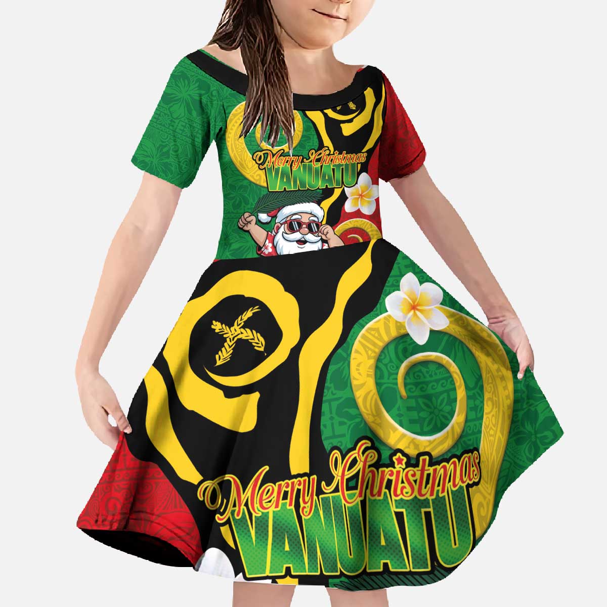 Vanuatu Christmas Family Matching Off The Shoulder Long Sleeve Dress and Hawaiian Shirt Funny Santa with Namele and Boar Tusk Tribal - Polynesian Pride