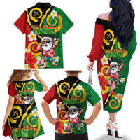 Vanuatu Christmas Family Matching Off The Shoulder Long Sleeve Dress and Hawaiian Shirt Funny Santa with Namele and Boar Tusk Tribal - Polynesian Pride