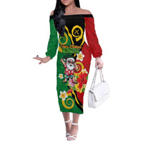 Vanuatu Christmas Family Matching Off The Shoulder Long Sleeve Dress and Hawaiian Shirt Funny Santa with Namele and Boar Tusk Tribal - Polynesian Pride