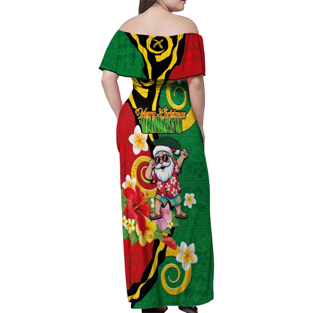 Vanuatu Christmas Family Matching Off Shoulder Maxi Dress and Hawaiian Shirt Funny Santa with Namele and Boar Tusk Tribal - Polynesian Pride