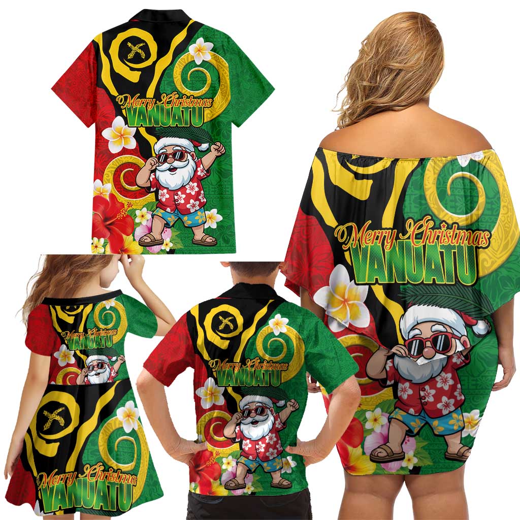 Vanuatu Christmas Family Matching Off Shoulder Short Dress and Hawaiian Shirt Funny Santa with Namele and Boar Tusk Tribal - Polynesian Pride