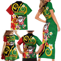Vanuatu Christmas Family Matching Short Sleeve Bodycon Dress and Hawaiian Shirt Funny Santa with Namele and Boar Tusk Tribal - Polynesian Pride