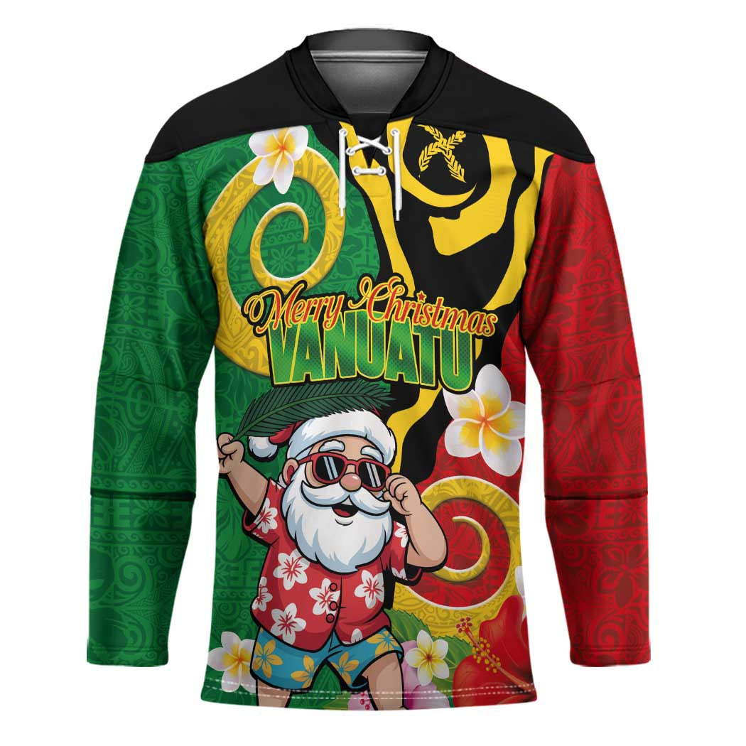 Vanuatu Christmas Hockey Jersey Funny Santa with Namele and Boar Tusk Tribal - Polynesian Pride