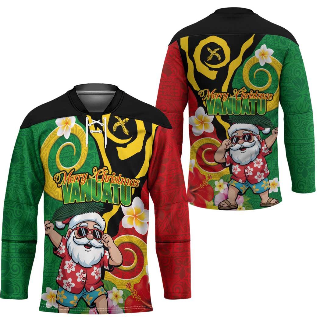 Vanuatu Christmas Hockey Jersey Funny Santa with Namele and Boar Tusk Tribal - Polynesian Pride