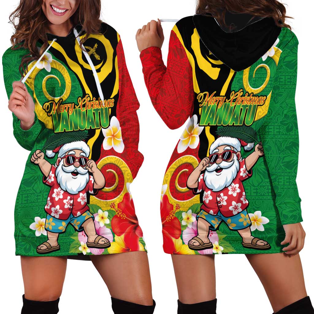 Vanuatu Christmas Hoodie Dress Funny Santa with Namele and Boar Tusk Tribal - Polynesian Pride