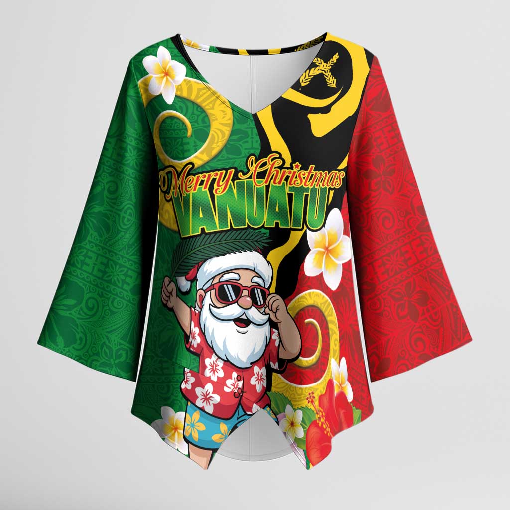 Vanuatu Christmas Kimono Sleeve Blouse Funny Santa with Namele and Boar Tusk Tribal - Polynesian Pride