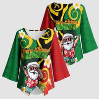 Vanuatu Christmas Kimono Sleeve Blouse Funny Santa with Namele and Boar Tusk Tribal - Polynesian Pride