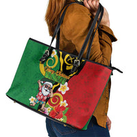 Vanuatu Christmas Leather Tote Bag Funny Santa with Namele and Boar Tusk Tribal - Polynesian Pride