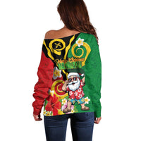 Vanuatu Christmas Off Shoulder Sweater Funny Santa with Namele and Boar Tusk Tribal - Polynesian Pride