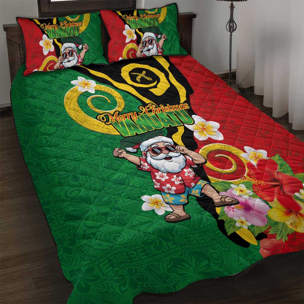 Vanuatu Christmas Quilt Bed Set Funny Santa with Namele and Boar Tusk Tribal - Polynesian Pride