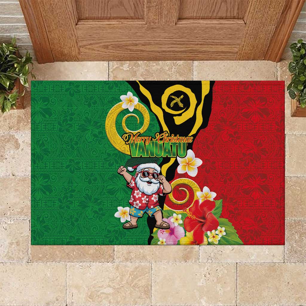 Vanuatu Christmas Rubber Doormat Funny Santa with Namele and Boar Tusk Tribal - Polynesian Pride