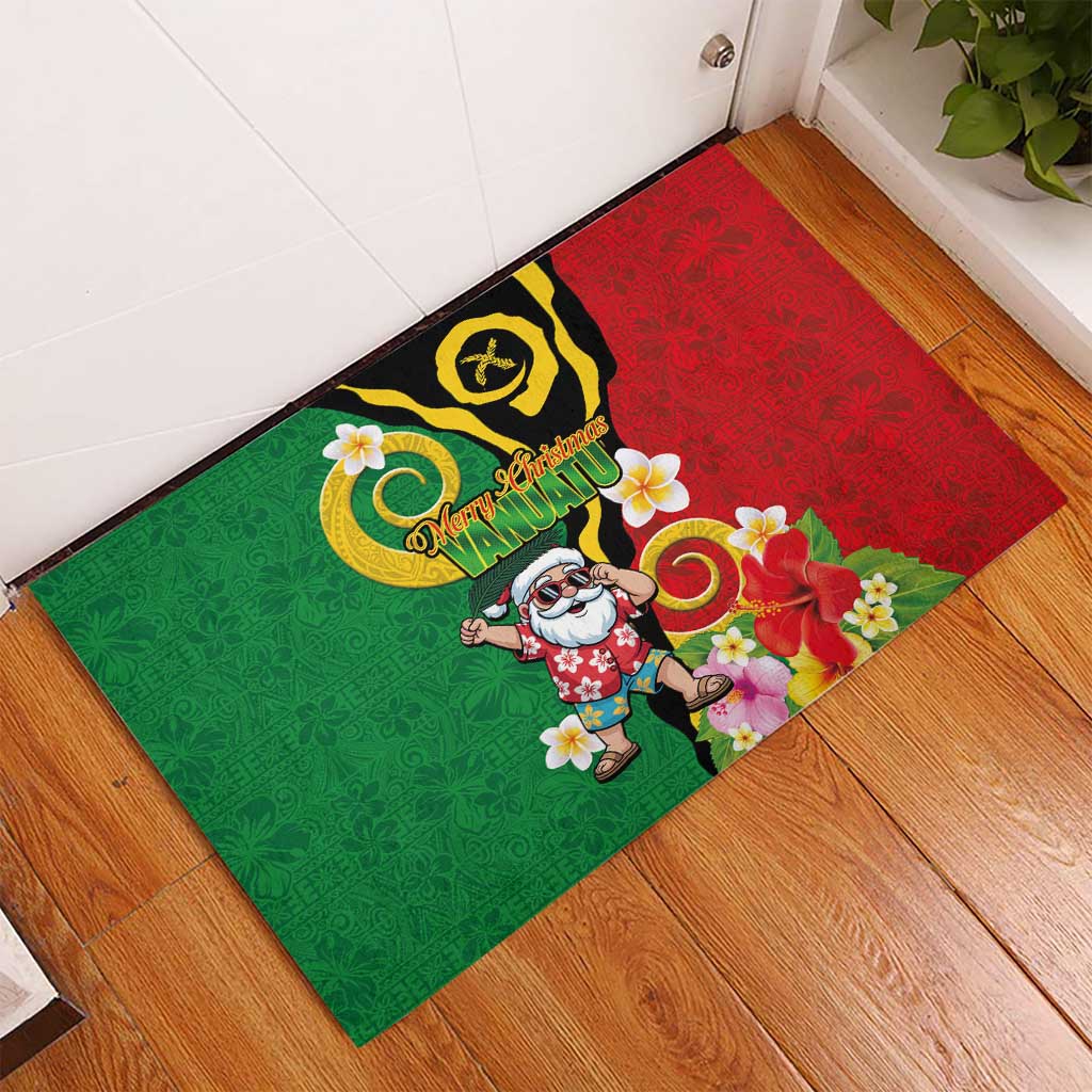 Vanuatu Christmas Rubber Doormat Funny Santa with Namele and Boar Tusk Tribal - Polynesian Pride