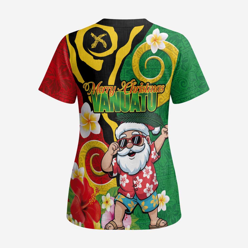 Vanuatu Christmas Scrub Top Funny Santa with Namele and Boar Tusk Tribal - Polynesian Pride