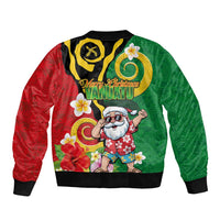 Vanuatu Christmas Sleeve Zip Bomber Jacket Funny Santa with Namele and Boar Tusk Tribal - Polynesian Pride