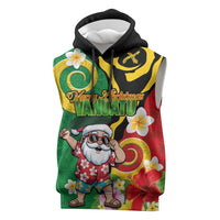 Vanuatu Christmas Sleeveless Hoodie Funny Santa with Namele and Boar Tusk Tribal - Polynesian Pride