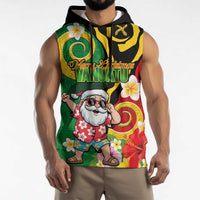 Vanuatu Christmas Sleeveless Hoodie Funny Santa with Namele and Boar Tusk Tribal - Polynesian Pride