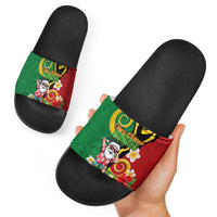 Vanuatu Christmas Slide Sandals Funny Santa with Namele and Boar Tusk Tribal - Polynesian Pride