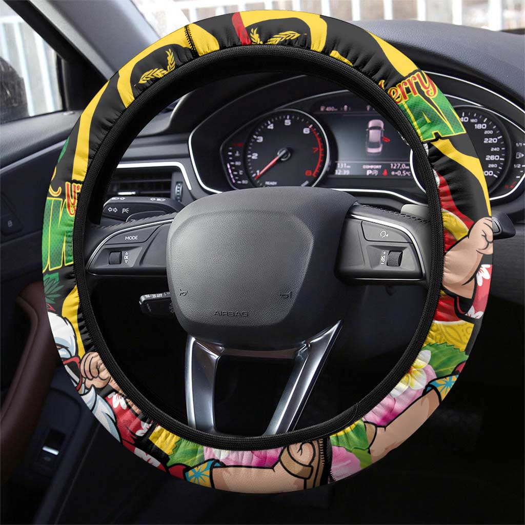 Vanuatu Christmas Steering Wheel Cover Funny Santa with Namele and Boar Tusk Tribal - Polynesian Pride