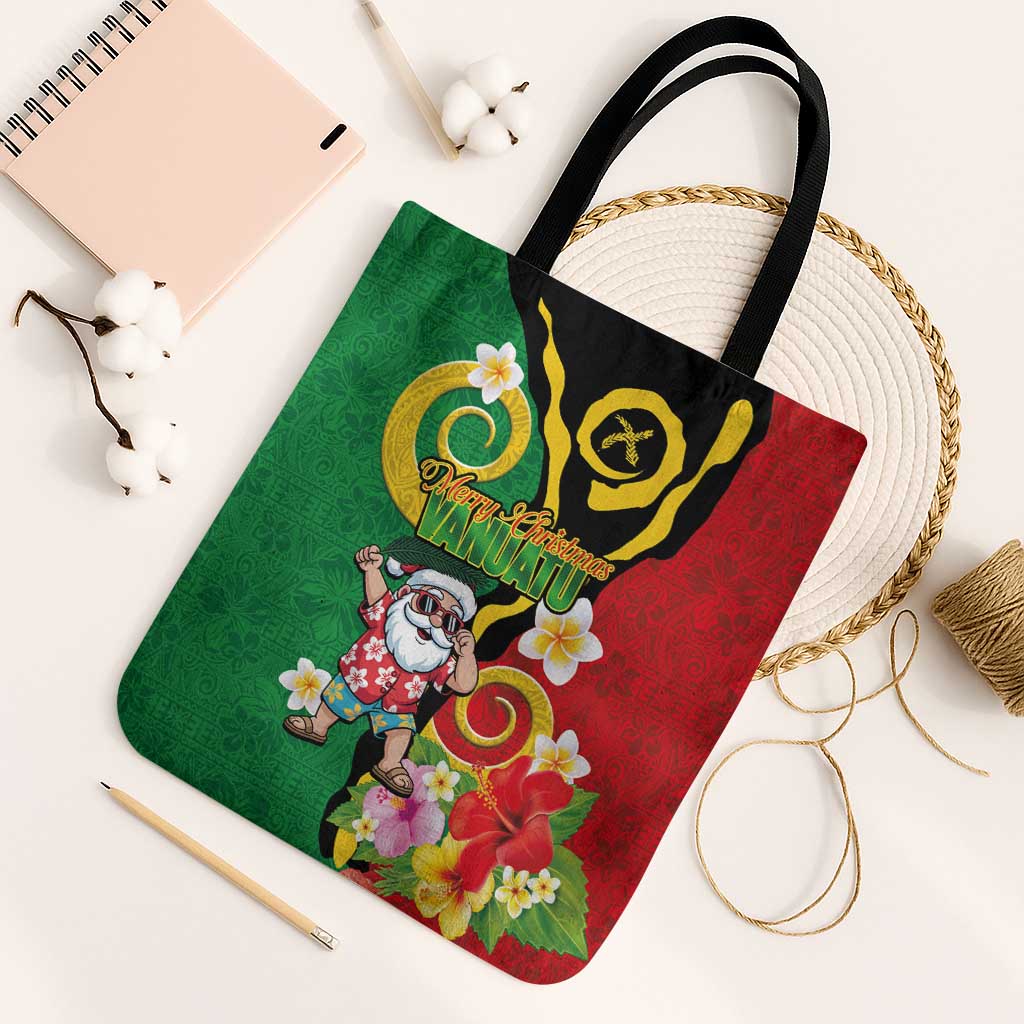 Vanuatu Christmas Tote Bag Funny Santa with Namele and Boar Tusk Tribal - Polynesian Pride