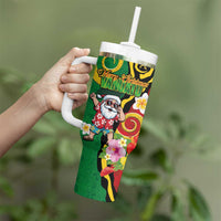 Vanuatu Christmas Tumbler With Handle Funny Santa with Namele and Boar Tusk Tribal - Polynesian Pride