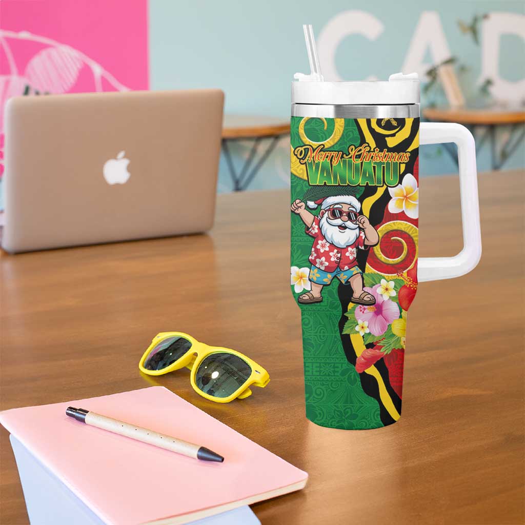 Vanuatu Christmas Tumbler With Handle Funny Santa with Namele and Boar Tusk Tribal - Polynesian Pride