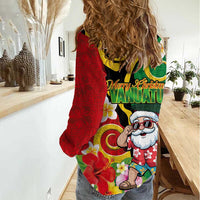 Vanuatu Christmas Women Casual Shirt Funny Santa with Namele and Boar Tusk Tribal - Polynesian Pride