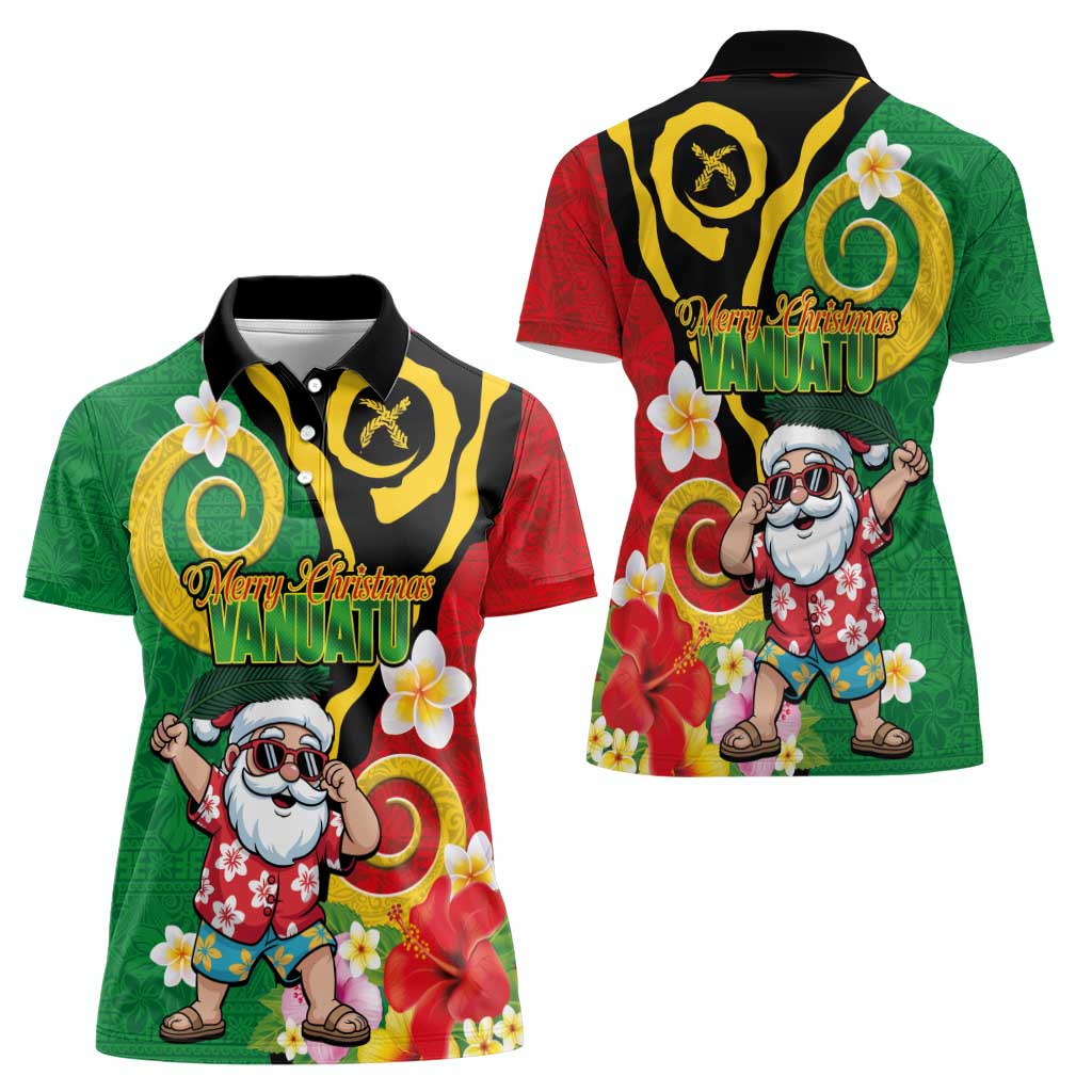 Vanuatu Christmas Women Polo Shirt Funny Santa with Namele and Boar Tusk Tribal - Polynesian Pride