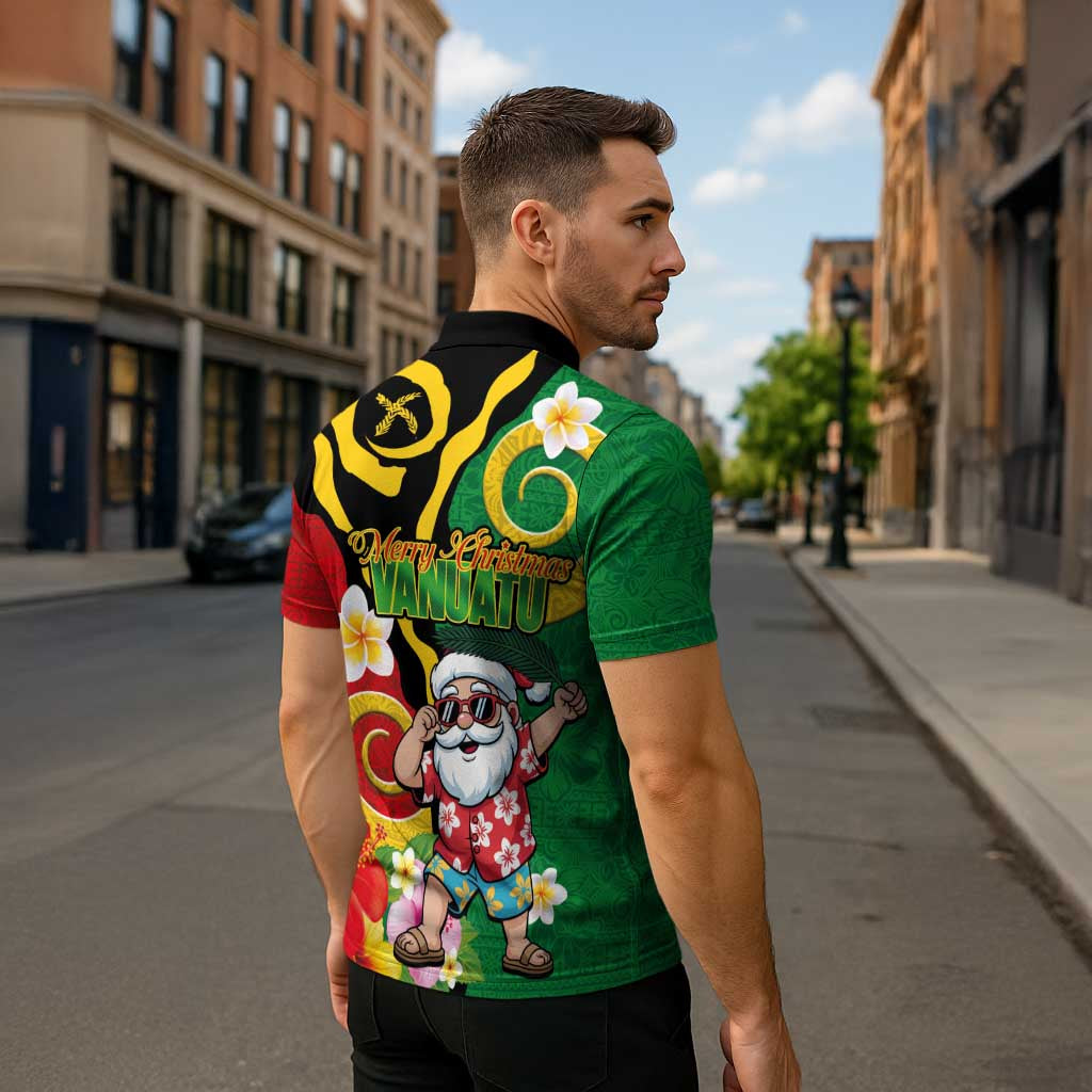 Vanuatu Christmas Zipper Polo Shirt Funny Santa with Namele and Boar Tusk Tribal - Polynesian Pride