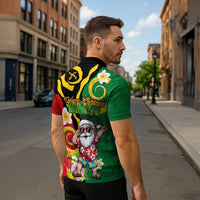 Vanuatu Christmas Zipper Polo Shirt Funny Santa with Namele and Boar Tusk Tribal - Polynesian Pride