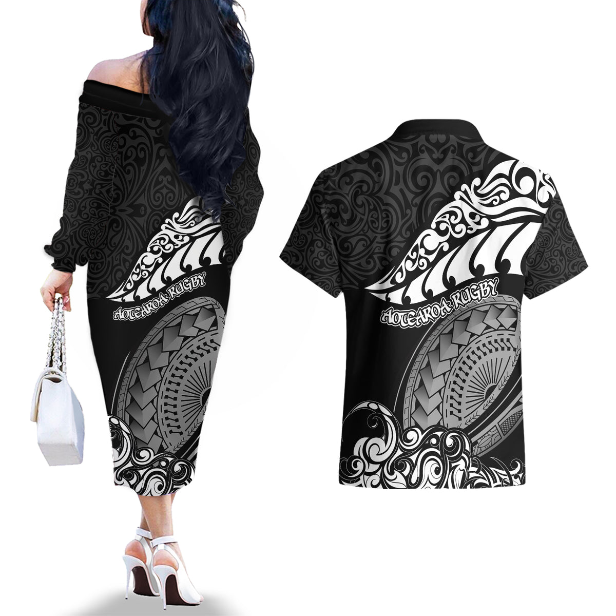 new-zealand-rugby-couples-matching-off-the-shoulder-long-sleeve-dress-and-hawaiian-shirt-maori-warrior-rugby-silver-fern-tribal-pattern
