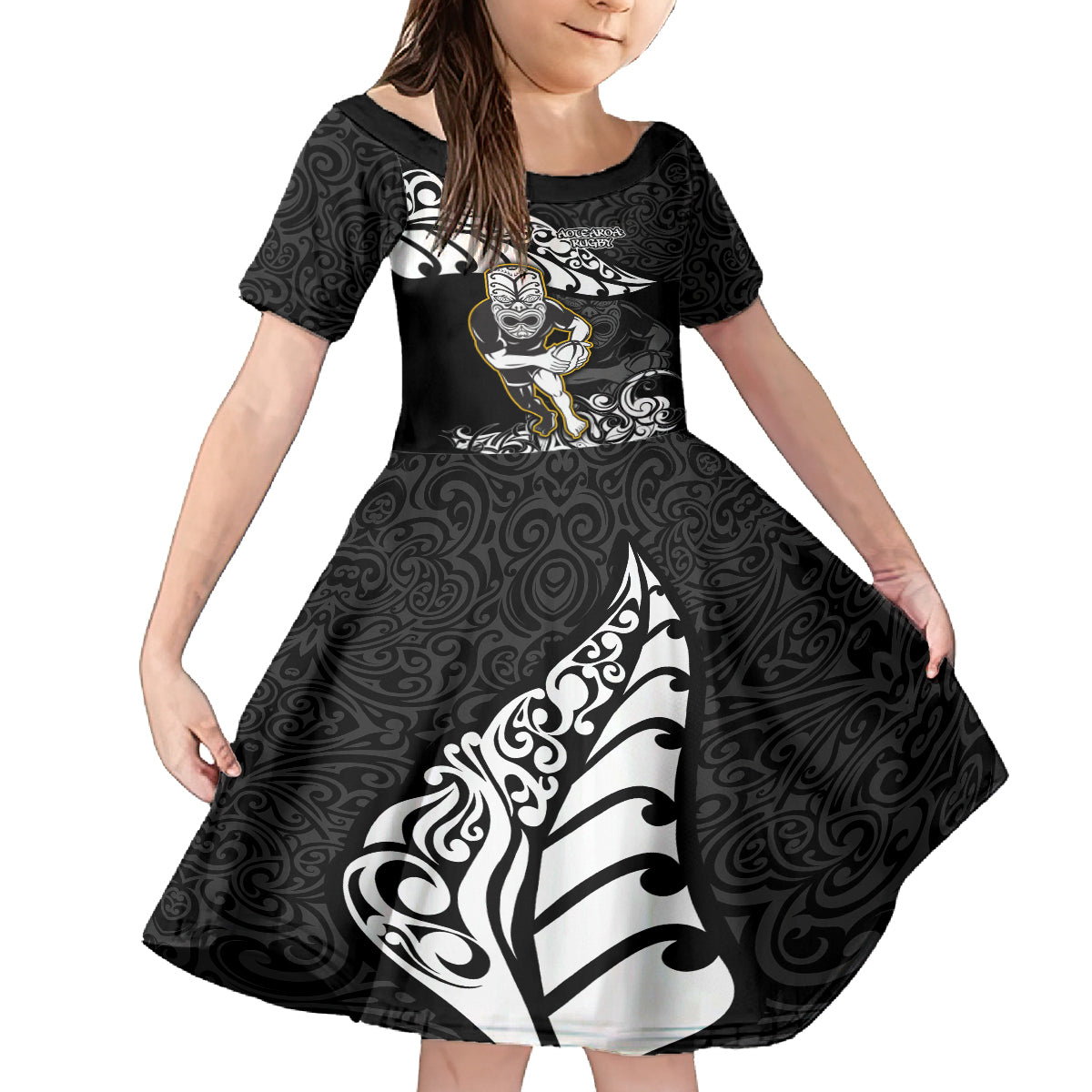 custom-new-zealand-rugby-family-matching-long-sleeve-bodycon-dress-and-hawaiian-shirt-maori-warrior-rugby-silver-fern-tribal-pattern