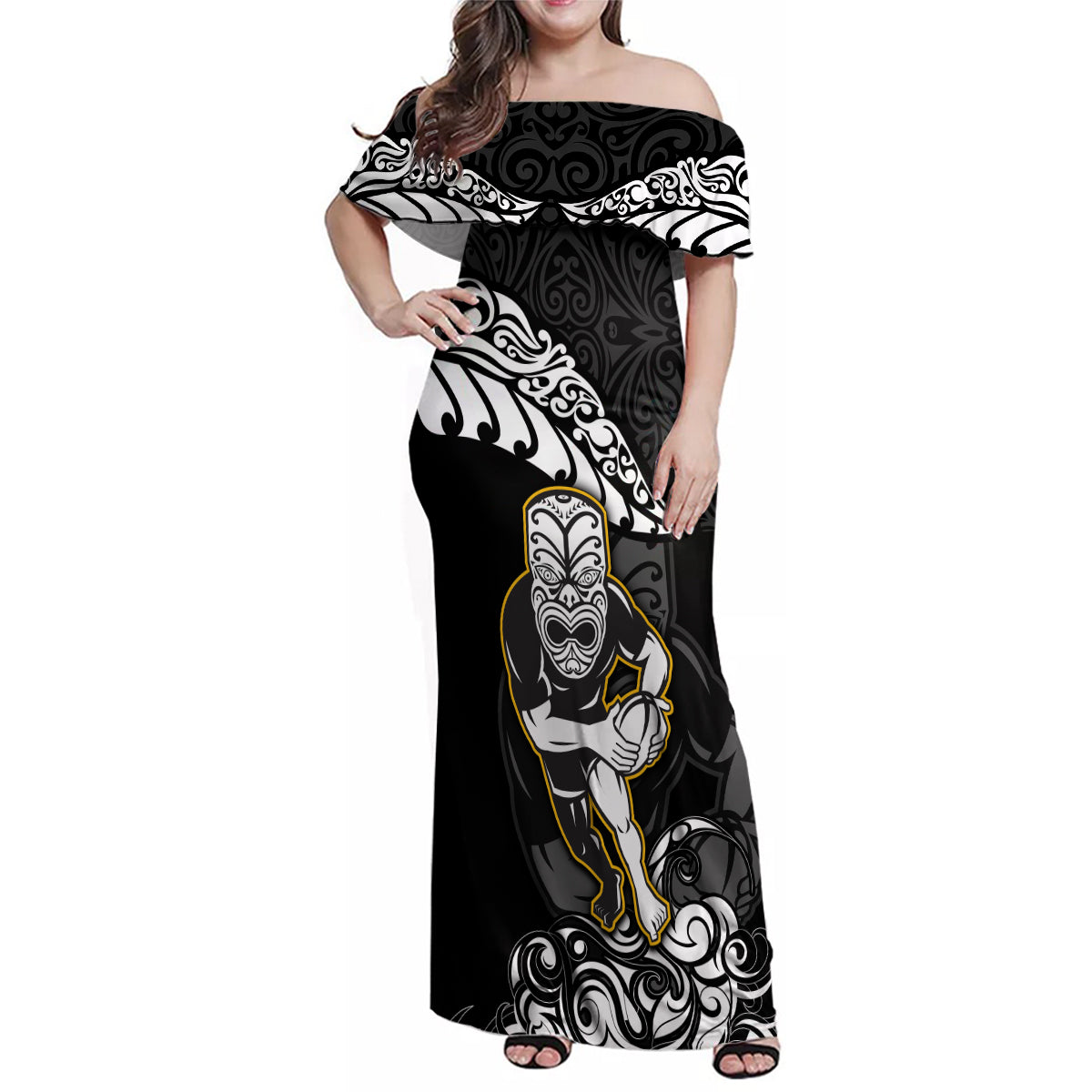 custom-new-zealand-rugby-family-matching-off-shoulder-maxi-dress-and-hawaiian-shirt-maori-warrior-rugby-silver-fern-tribal-pattern